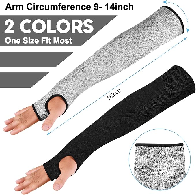 JaGely 4 Pairs Level 5 Cut Resistant Sleeves with Thumb Hole 18 Inches Arm Protection Sleeve Farmer Gardening (Black,Gray)