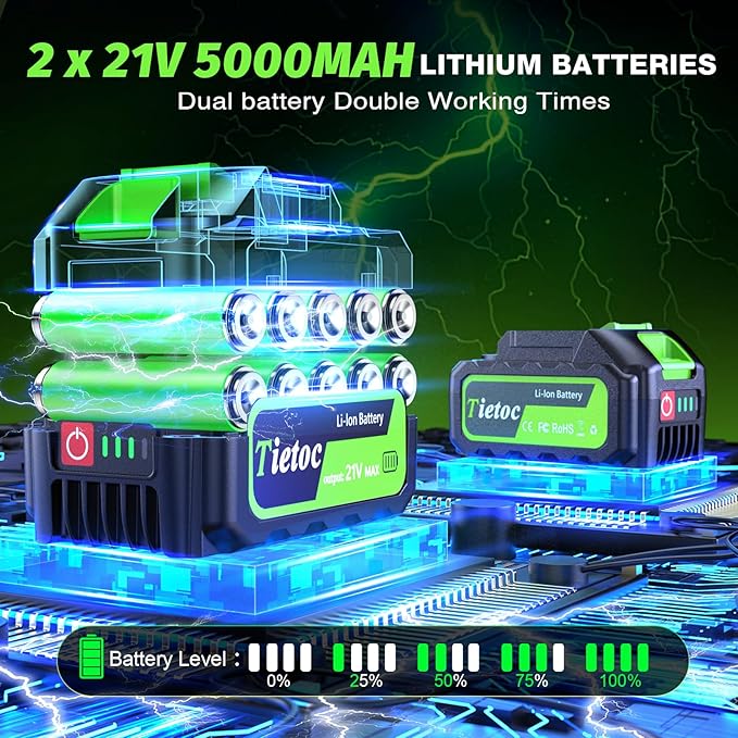 Tietoc Leaf Blower Cordless, 1200W Brushless Electric Leaf Blower with 2 X 5.0Ah Battery, 6 Speed Powerful Leaf Blowers for Garden, Patio, Lawn Care, Gift for Men Dad Husband Fathers Gardener 2025