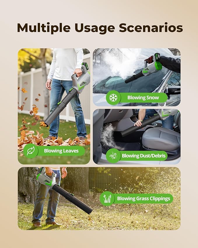 Leaf Blower Cordless 650CFM/170MPH with 2×4000mAh Batteries and Charger, PATOOLIO 5 Speed Mode Cordless Blower Handheld for Patio, Lawn Care, Snow Blowing, Leaves Blowing