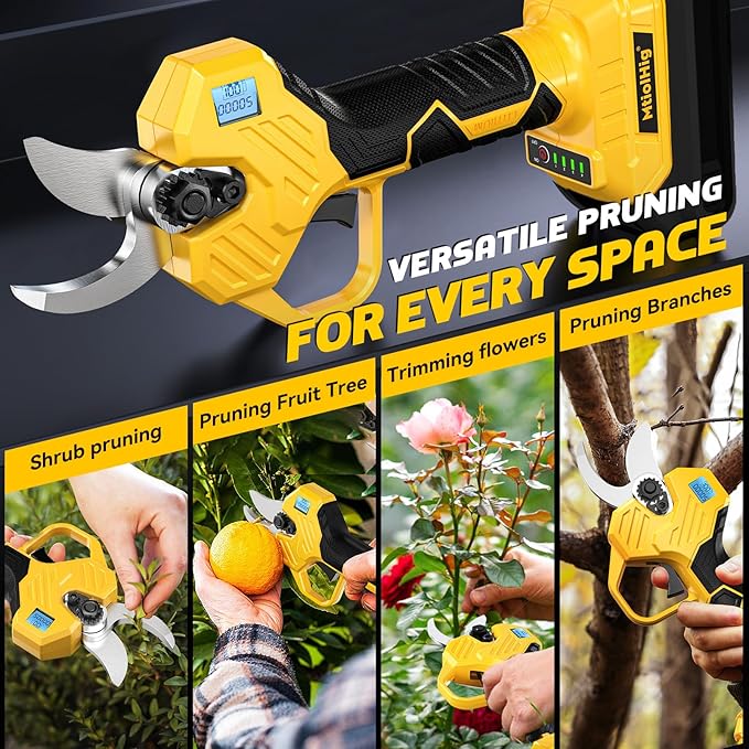 Cordless Electric Pruning Shears: 1.5-2 Inch Portable Pruning Shears Compatible with DeWalt 20V Battery (No Battery) - Garden Pruners Tool with LCD Display & SK7 Blades