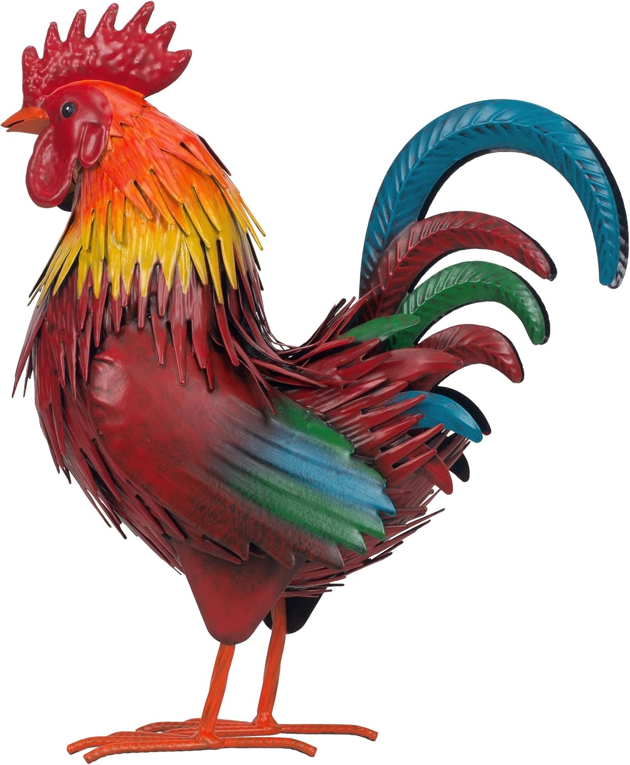 Rooster Garden Statue Sculpture Metal Chicken Yard Decor Outdoor Figurines Patio Backyard Decoration (red)