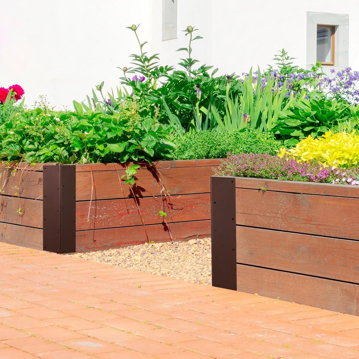 4 Packs Planter Raised Beds Corner Brackets 11 in Metal L Brackets with Screws Brown Angle Corner Bracket Connectors for Plants 11" x 3" x 3" for Wood Flower Box Angle Brace, Brown