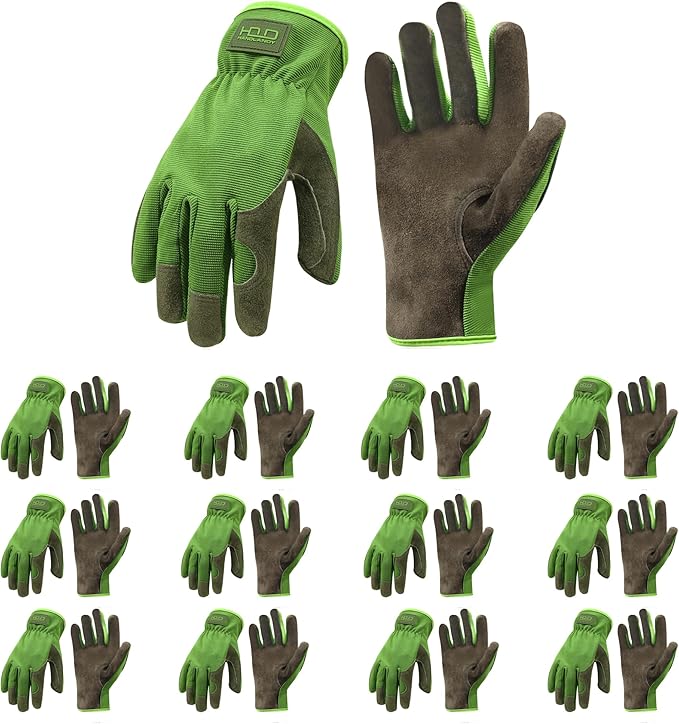 HANDLANDY Men Leather Gardening Gloves, Utility Work Gloves for Mechanics, Construction, Driver