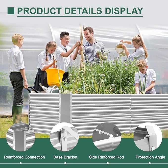 Land Guard 6x3x3ft Rectangular Galvanized Raised Garden Beds, Large-Capacity Metal Planter Box Outdoor, Durable Deep Raised Garden Bed 3ft Tall, Raised Beds for Gardening Vegetables, Classic Silver