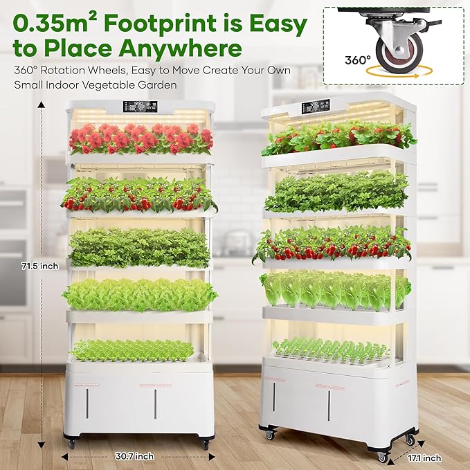 5-Tier Indoor Hydroponics Growing System Kit,Automatic Water Circulation & Full Spectrum LED Grow Light,Indoor Garden Kit with 76 Grow Sites & 72 Seedling Pods for Home, Herbs, Vegetables