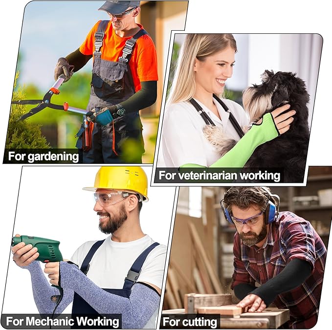 JaGely 6 Pairs Level 5 Cut Resistant Sleeves with Thumb Hole 18 Inches Arm Protection Sleeve Farmer Gardening (Black,Blue,Green)