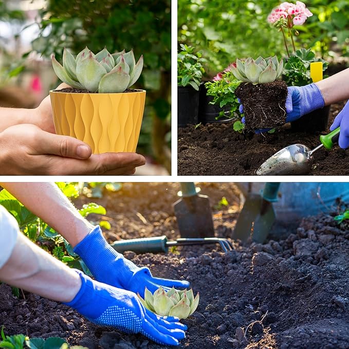 4 Inch Small Pots for Plants, 12 Pack Waffle Texture Small Plant Pots for Succulents, Plastic Planter with Drainage Holes and Saucers for Indoor Outdoor Plants, Flowers, Herbs, Seedlings, Colorful