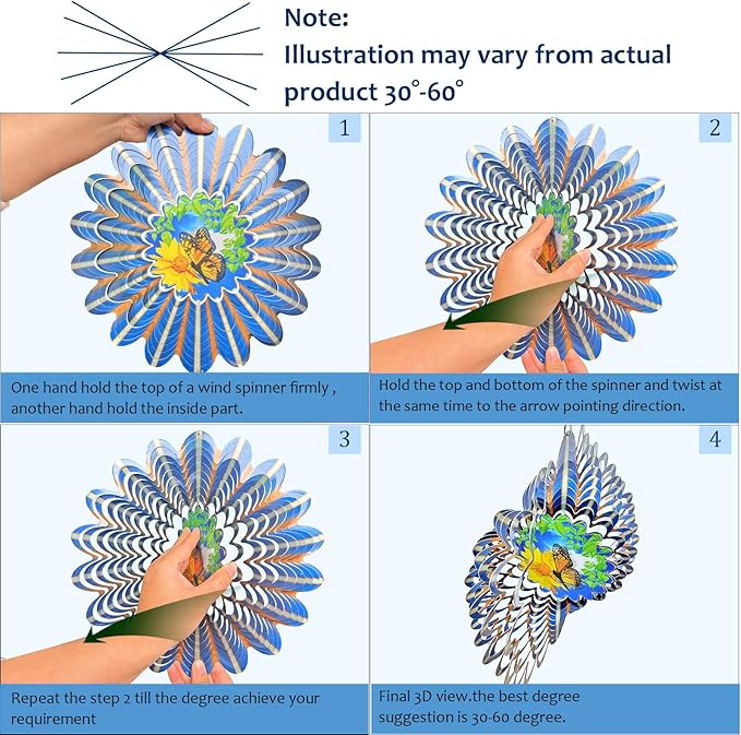 Animated Butterfly Wind Spinner | Stainless Steel Kinetic Wind Spinners 3D Hanging Sculpture, Outdoor Garden Decoration, Gift for Women/Mom/Wife/Grandma &Holiday