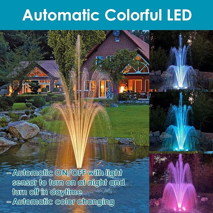 AquaMiracle All-in-1 Pond Fountain Kit 550GPH with 3-Spray Patterns Pond Filters System for Outdoor Ponds with Auto-Color LED & U - V Light to Clean Green Water Fountain Pump for 200-500 Gallon Ponds