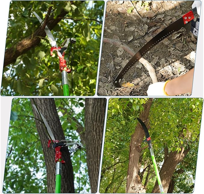 30 Ft Manual Pole Saw, Extendable Tree Pruner Blade and Scissors Set with 9 Fiberglass Handles, Long Branch Pruner Retractable for Backyard and Garden, Bush Cutting and Pruning of Palm Trees