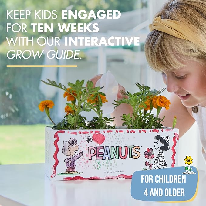 Garden Republic Jr Peanuts Paint & Plant Flower Growing Kit for Kids -Birthday Crafts Gifts for Girls & Boys, Fun Children Gardening Kits