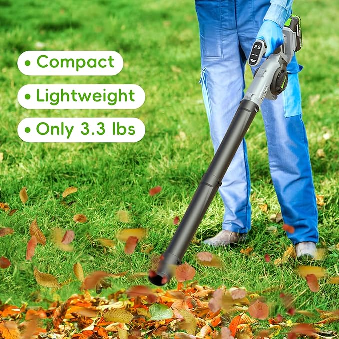 Leaf Blower Cordless-20V Lightweight Mini Leaf Blowers with 2x2.0Ah Battery and Charger,3 Blowing Nozzles & 3 Speed Modes,Battery Powered Leaf Blowers for Lawn Care,Patio,Yard,Dust