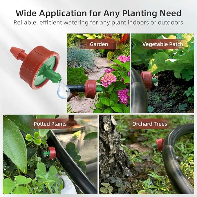 60PCS 0.25 GPH Pressure Compensating Drip Irrigation Spot Watering Drippers/Emitters, Self-Cleaning Constant Flow Drip Irrigation Emitters Heads Irrigation Drippers Parts for Drip Irrigation System