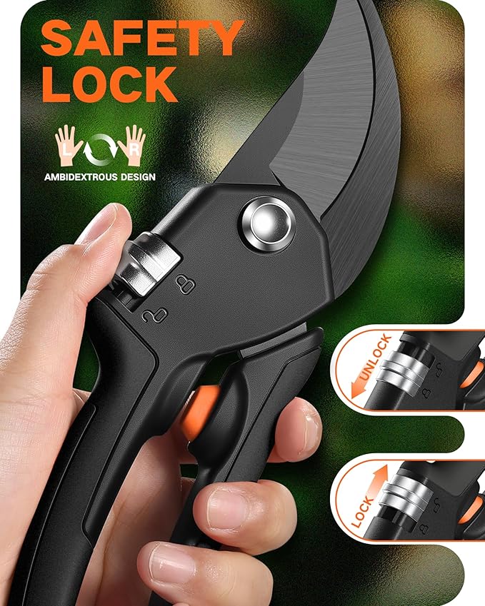 8.5" Pruning Shears for Gardening, 【Unique Stepless Handle Opening】Professional Bypass Garden Clipper for All Hands, SK5 Steel Blades, Heavy Duty Ergonomic Plant Pruners for Branch