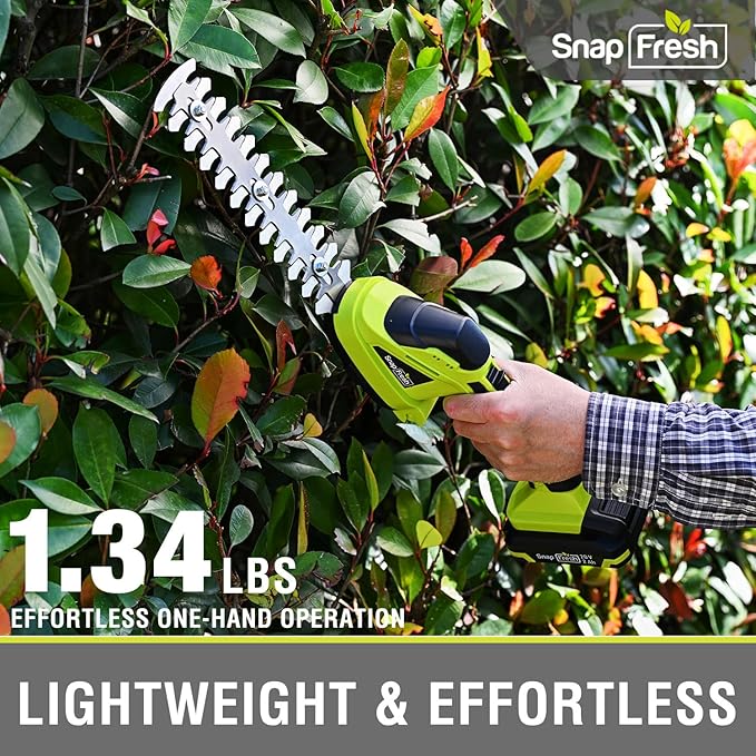 SnapFresh 20V Hedge Trimmer Cordless, 2 in 1 8.67" Electric Shrub Trimmer and 4.72” Grass Shears with 2.0Ah Li-ion Battery and Charger, Handheld Grass Cutter/Bush Trimmer for Garden Yard