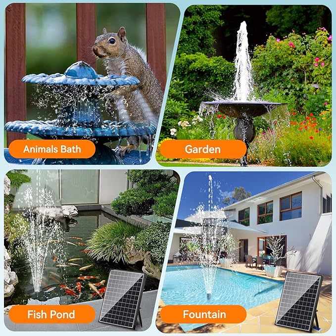 Biling 25W Solar Fountain Pump, Solar Pond Pump equipped filtration and anti-dry Protection, Solar Pond Fountain with PVC Tubing Various Nozzles Accessories for Water Garden & Pond Pumps