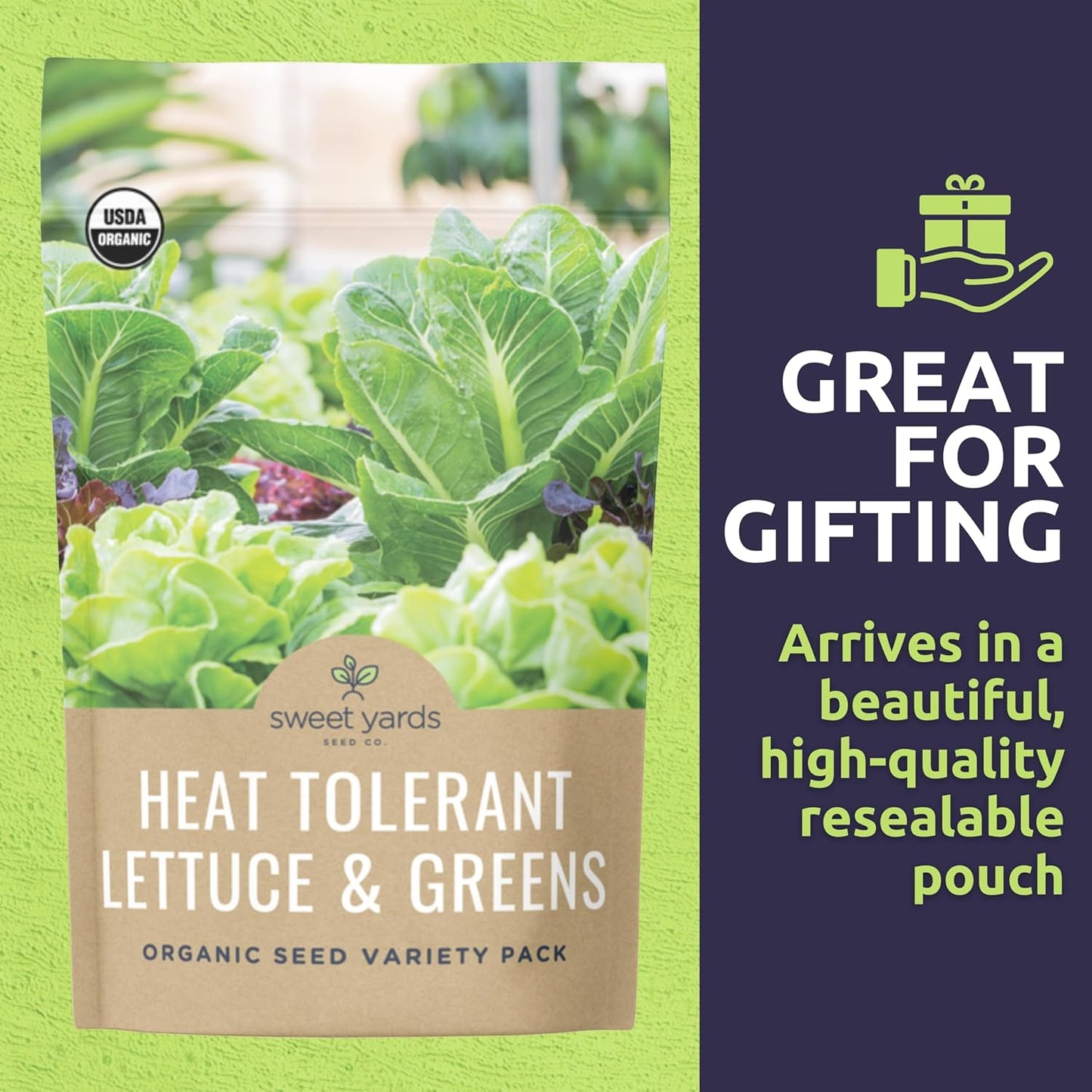 Organic Heat Tolerant Lettuce Seeds Variety Pack - 9 Individual Packs - 2025 Season - Galilee Spinach, Wild Arugula, Romaine Lettuce & More! for Indoor & Outdoor Planting (Non-GMO, Certified Organic)
