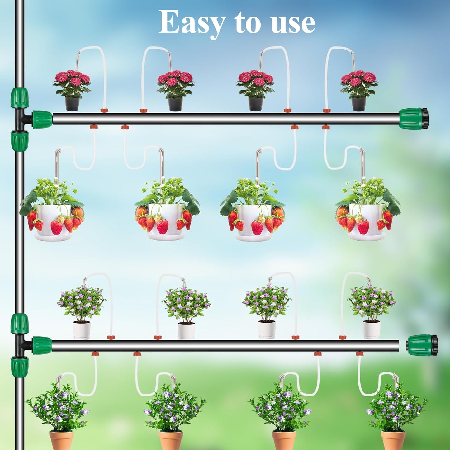 20 Pack Automatic Irrigation Dripper Stake Assembly,0.5 GPH Irrigation Dripper Emitters for 1-Way 25.6 inch Irrigation tubing,Drip Emitters Bend Arrow Sprinklers for Garden Pots Irrigation Systems