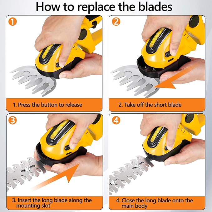 Hedge Trimmer Cordless with Battery and Charger 21V Electric Brush Grass Shrub Trimmer 2 in 1 Handheld Mini Grass Shears Grass Cutter Battery Powered Hedge Trimmer Yellow