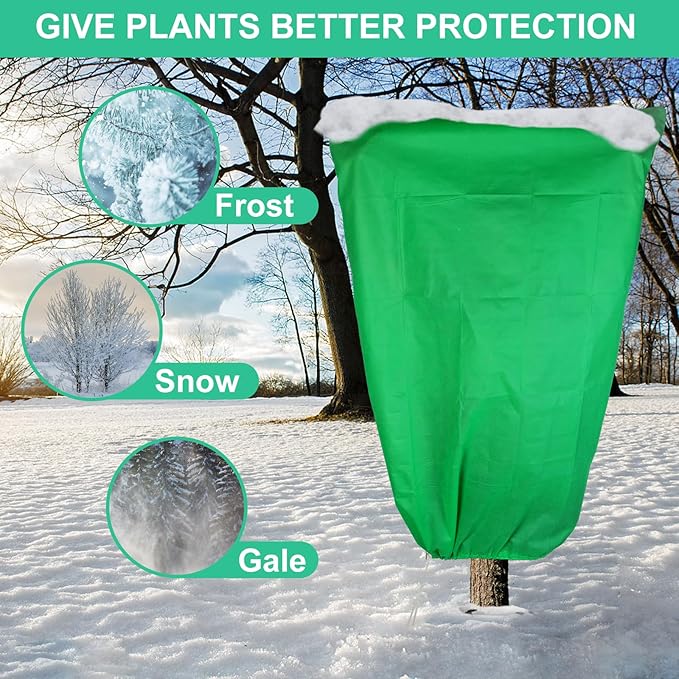 4 Pack Plant Covers Freeze Protection 31.5" x 47" - 2.2oz Trees Covers Frost Blanket Plant Frost Cloth for Outdoor Plants Shrubs Flower Fruit with Zipper Drawstring Green