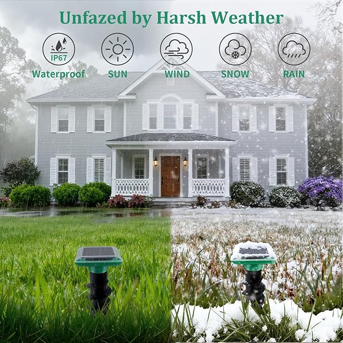 Mole Repellent Solar Powered, IP67 Waterproof Solar Mole Repellent Ultrasonic Snake Repellent Deterrent Gopher Vole Snake Pest and Other Rodent Animals, Get Rid of Moles, Groundhogs