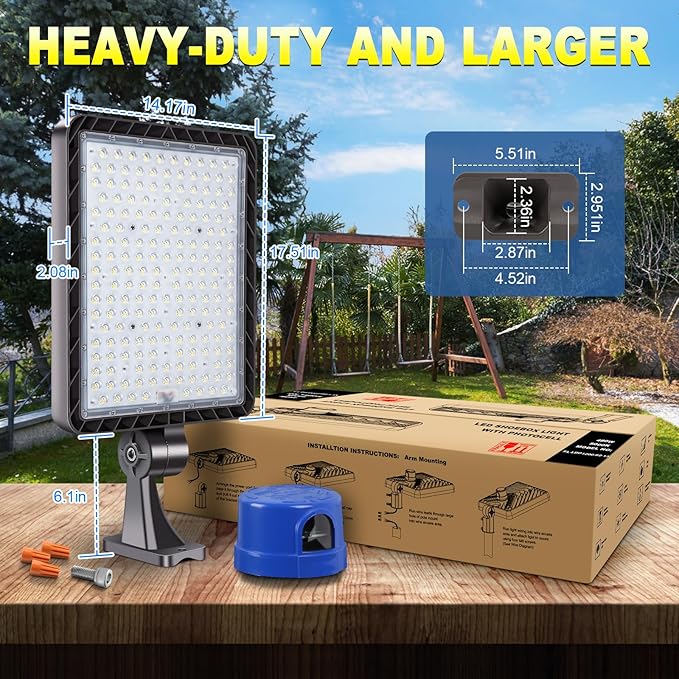 480W Led Parking Lot Light, 5000K Daylight Street Lights Outdoor 72000LM IP65 Waterproof Dusk to Dawn Shoebox Floodlight Adjustable Commercial Security Area Pole Lighting Heavy-Duty