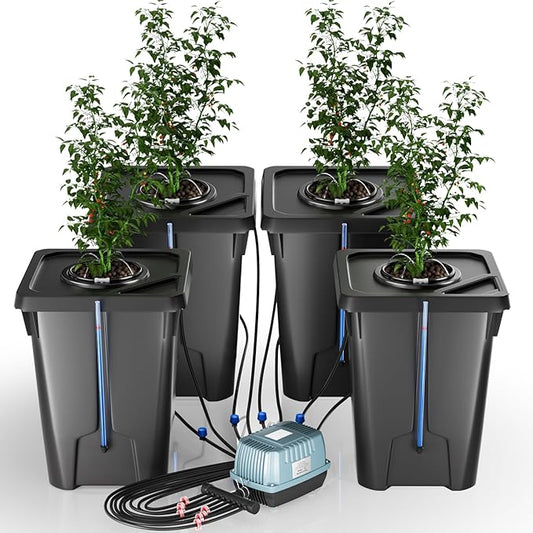 4 Buckets DWC Hydroponics Growing System with Top Drip Kit 7 Gallon Deep Water Culture Bucket System with Air Pump, Air Stone, Air Hose, Recirculating Drip Garden System