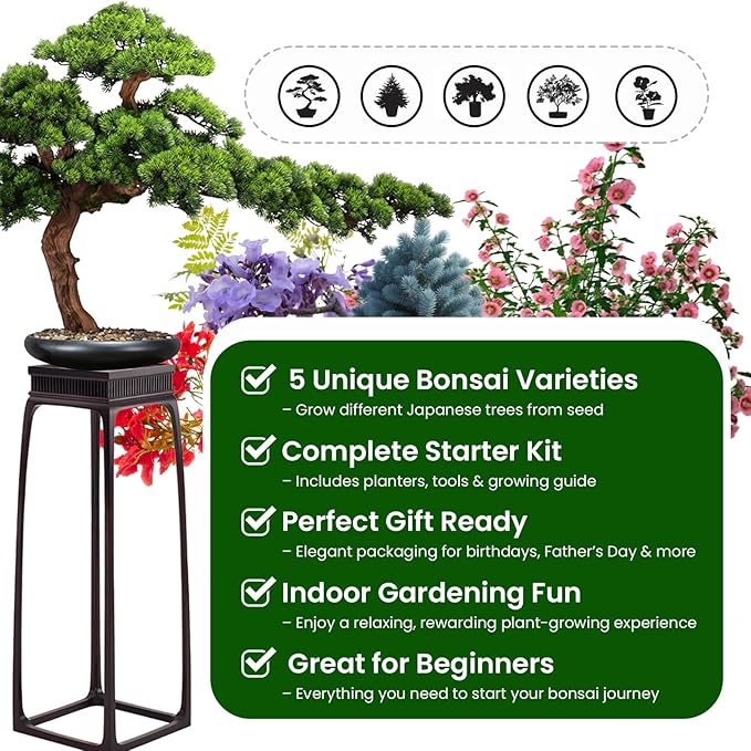 5 Pack Bonsai Tree Kit - Unique Gardening Gift Set for Plant Lovers | Complete Japanese Bonsai Starter Kit with Seeds, Tools & Planters | Ideal Christmas, Birthday Gifts for Women & Men
