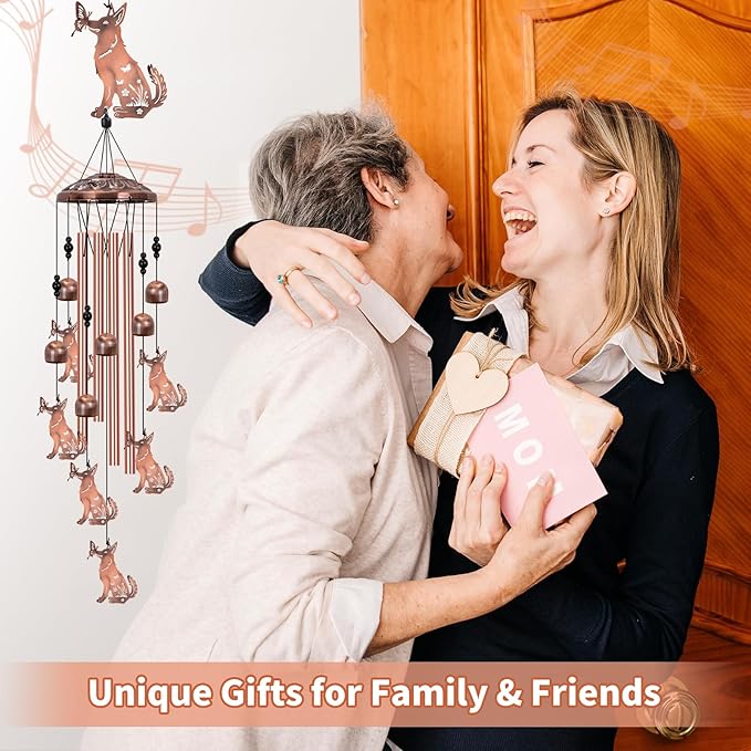 German Shepherd Wind Chimes for Outside, Memorial Decor for Women, Men - Dog Lover Chimes for Patio, Garden