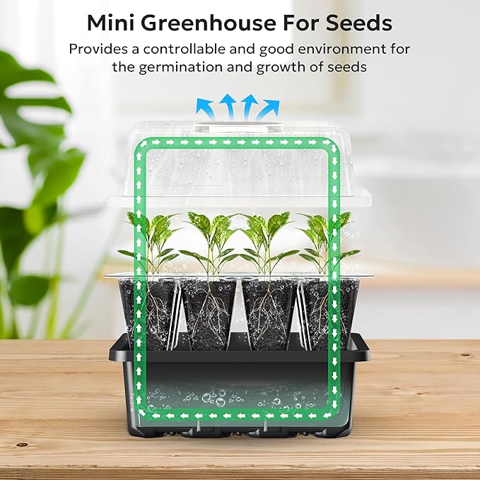 MIXC 10 Packs Seed Starter Tray Seed Starter Kit with Humidity Dome (120 Cells Total Tray) Seed Starting Trays Plant Starter Kit and Base Mini Greenhouse Germination Kit for Seeds Growing Starting