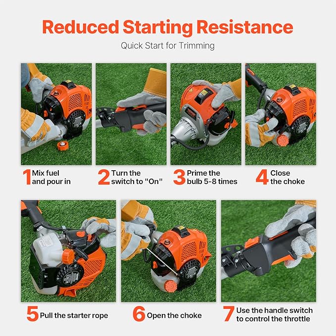VEVOR String Trimmer, 25.2CC 2-Stroke, Gas Powered Weed Wacker, 16.9" Cordless Grass Trimmer, Multi-Functional Lawn Edger with Shoulder Strap & 3T Blade, Weed Eater for Quick Grass Cleaning