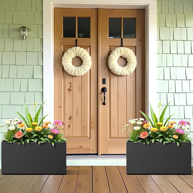 Large Rectangle Planter Metal Black Planter Box with a Drainage Hole and a Removable Divider Indoor Outdoor Porch Pots for Tall Plants, Trees, Flowers 32.01" x 10"x 16.26" Black