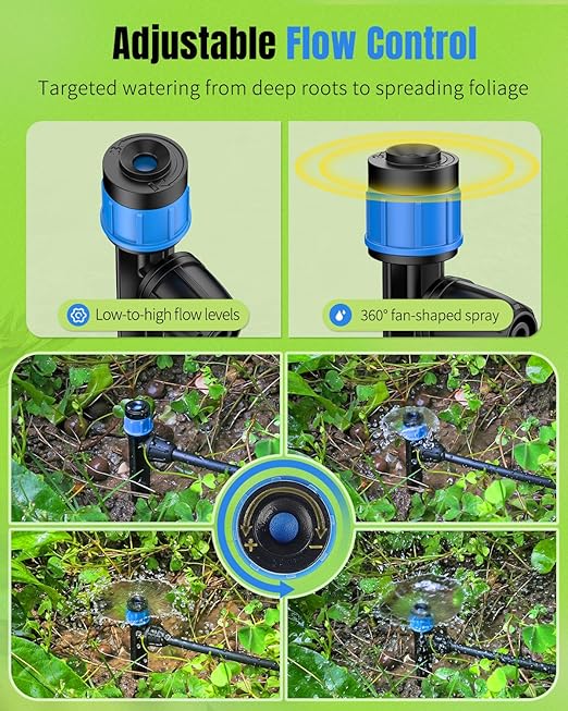 Pawfly 60 Pcs Drip Irrigation Emitters, Garden Drippers for Plants Watering System, Sprinkler Heads with Adjustable 360 Degree Water Flow, Drip Emitters for 1/4" Drip Irrigation Tubing