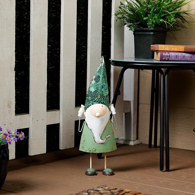 Alpine Corporation - 19" Tall Outdoor Garden Gnome Yard Decoration - Metal Statue with Hear No Evil Expression - Durable, Weatherproof Lawn Sculpture for Patio, Deck, Yard