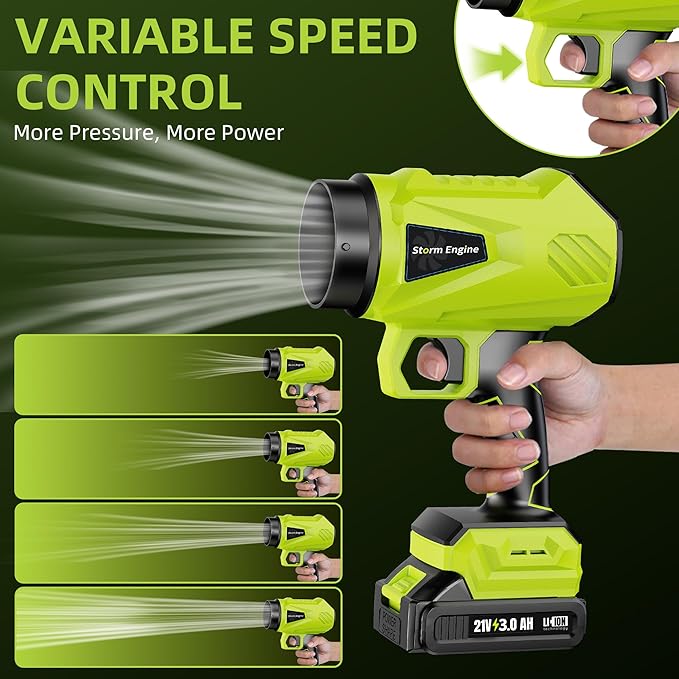 Cordless Leaf Blower, 2 x 21V 3000mAh Batteries, Lightweight & Adjustable Speed, 500W Power, 464 CFM, 50,000 RPM, Ideal for Yard & Garden Cleanup