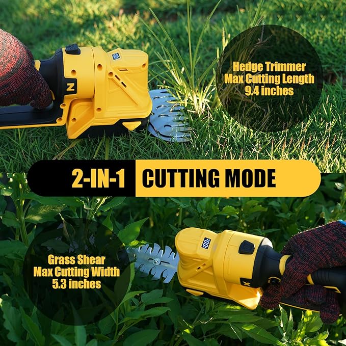 Cordless Hedge Trimmer, Grass Trimmer, 2 in 1 Handheld Electric Bush Trimmer Compatible with Dewalt 20v Battery (No Battery), Grass Trimmer, Bush Trimmer & Grass Shears