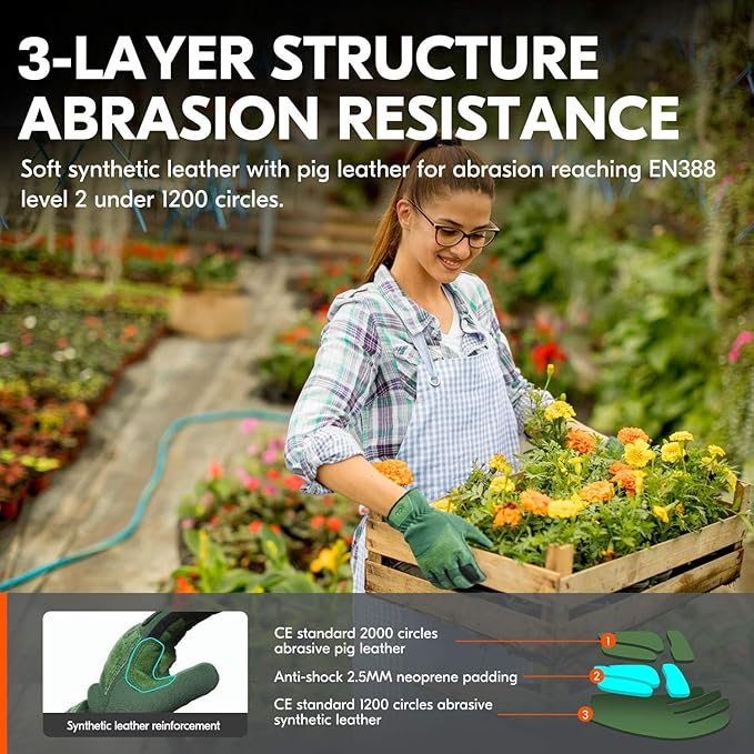 Vgo... Garden Gloves for Women,Puncture-proof,Thornproof,Women's Safety Work Gloves for Weeding, Digging, Raking, Pruning and Planting,Touchscreen,Synthetic Leather(XL, Green, SL7471)