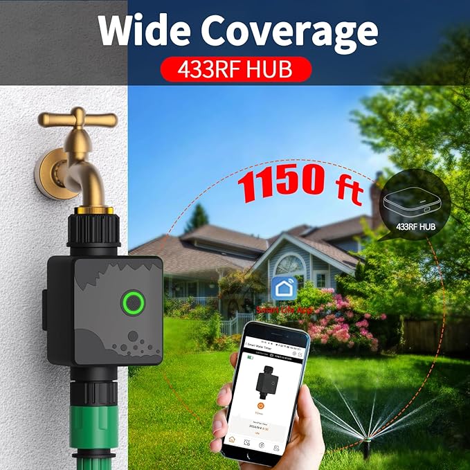 WiFi Water Timer for Garden Hose, Sprinkler Timer with 1 Outlet for Lawns and Yard, Rain Delay/Remote/Manual/Automatic Drip Irrigation System Programmable Faucet