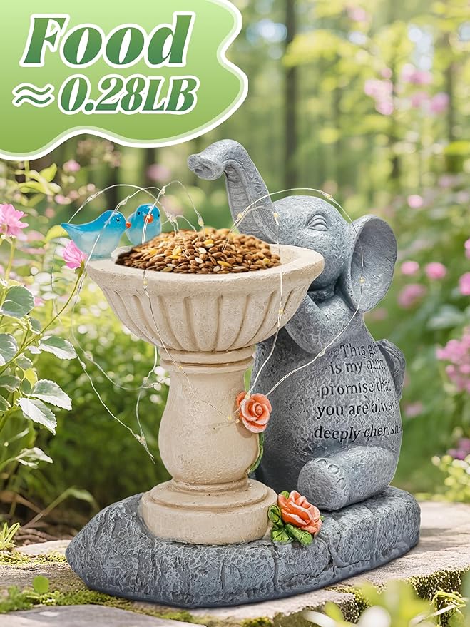 Solar Garden Outdoor Statues Decor, Elephant with Birdbath Garden Decor for Home House, Yard Art Lawn, Ornaments, Porch Patio, Balcony - Birthday Gifts for Grandma Mom Women