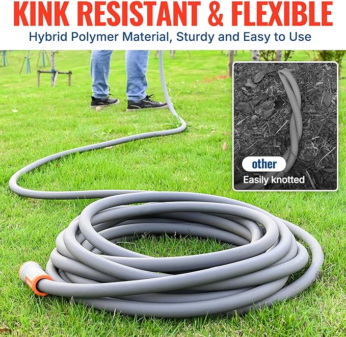 YAMATIC Heavy Duty Garden Hose 5/8 in x 75 ft with Swivel Handle, Super Flexible Water Hose, All-weather, Lightweight, Burst 600 PSI, Grey