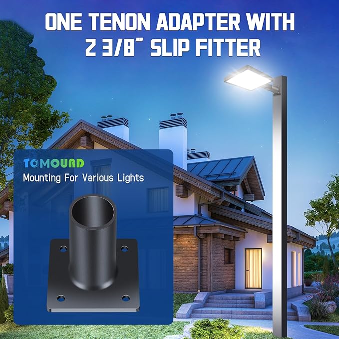 Wall Mount Tenon Bracket for Slip Fit Parking lot Lights (2 3/8inch), 4in Straight Mounting Arm Square Base for Shoebox Street Floodlight Pole Light Solid Rustproof