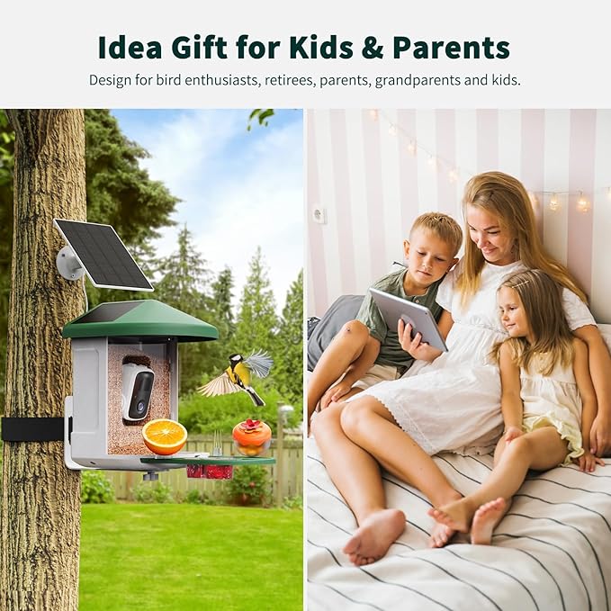Bird Feeder with Camera with AI Identify Birds Species Solar Panel, Smart Bird House with Cam, 2K Live View, Instant Arrival Alerts