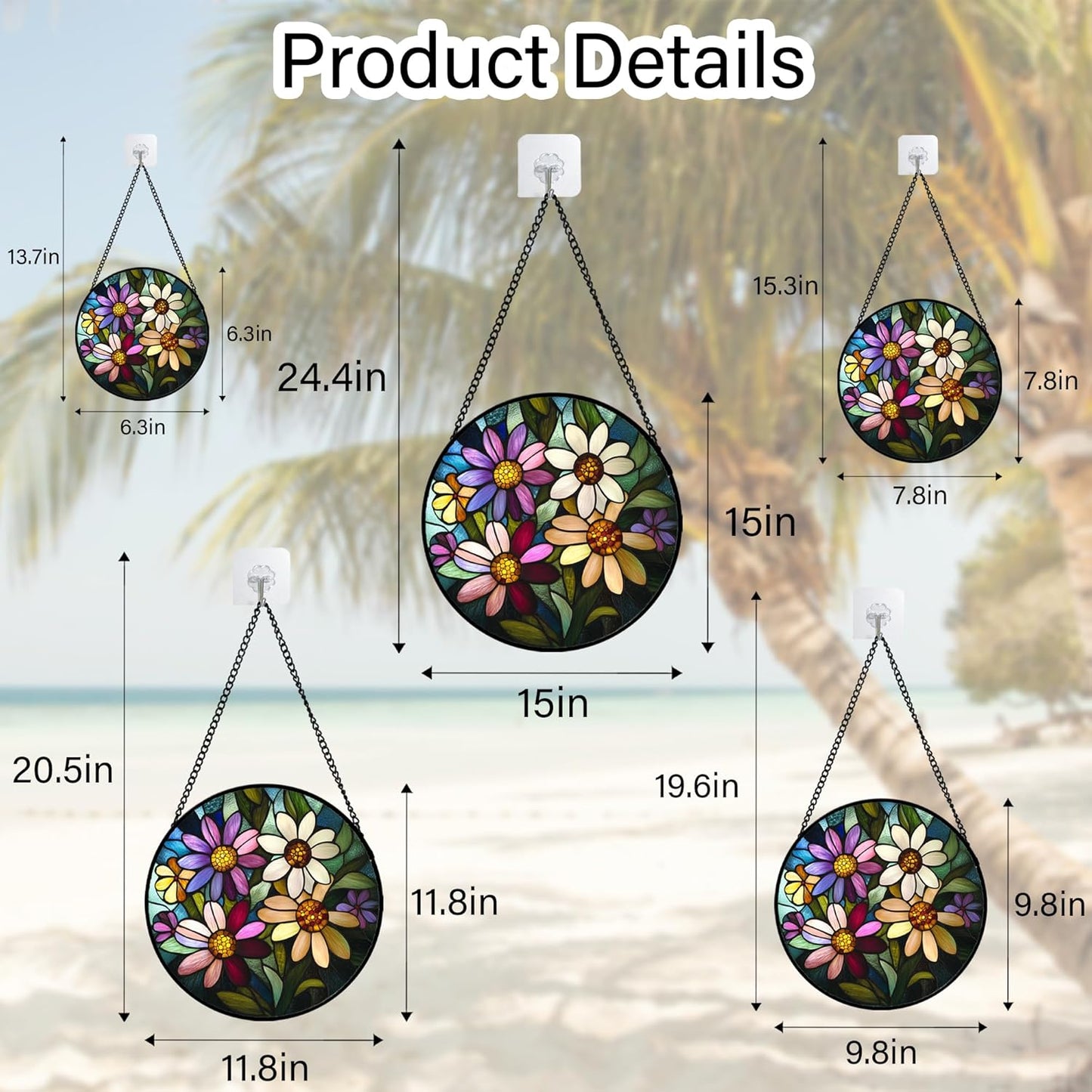 Stained Glass Window Hanging - Colorful Daisies Suncatcher for Door Garden Patio Retro Flower Sun Catchers Decor Christmas Mother's Day Birthday Gifts for Women Mom Nana Aunt Friend 11.8 in