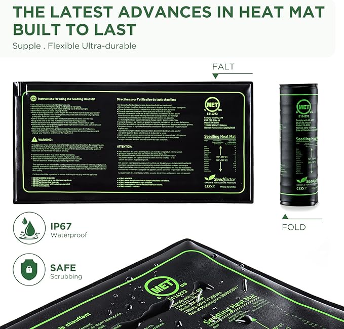 Seedfactor 7-Pack Seed Starter Tray with Heat Mat (12 Cells per Tray), Plant Germination Trays with Adjustable Humidity Dome Seed Trays Seedling Starter with Base Trays for Germination