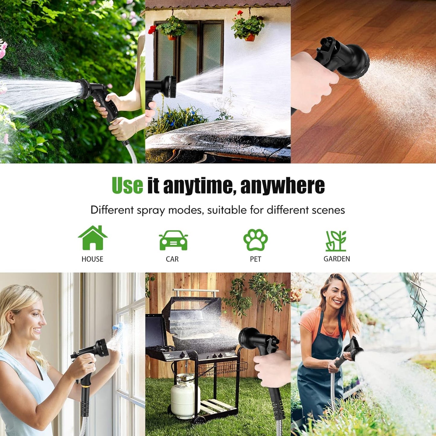 Garden Hose Metal 75FT, Stainless Steel Heavy Duty Water Hose With 10 Function Nozzle, No-Kink, Tough & Flexible, Sturdy and Lightweight, Rust Proof hose for Yard, Outdoor, RV