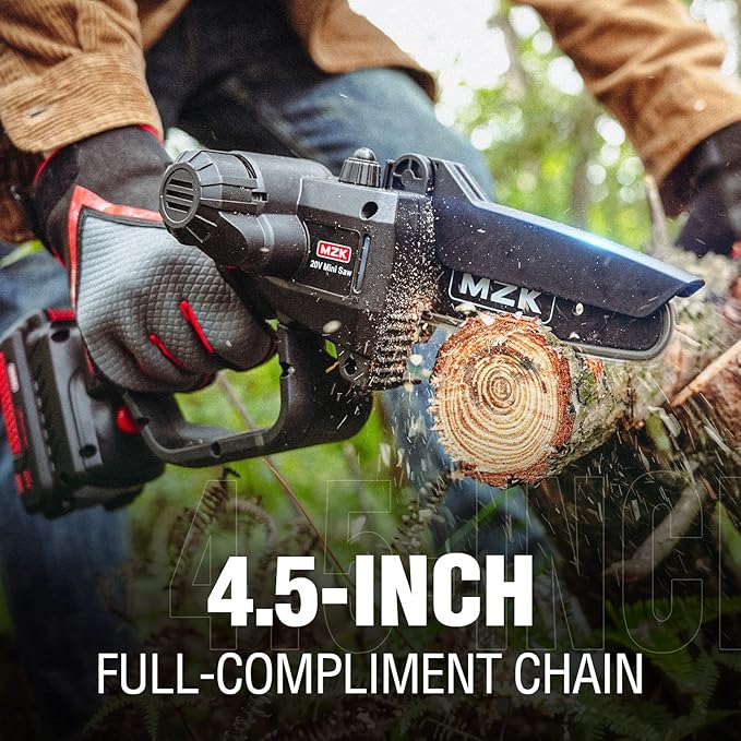 MZK 2-in-1 Cordless Pole Saw & Mini Chainsaw with 3 Replacement Chain, 20V Battery Pole Chainsaw, 4.5" Cutting Capacity, 13ft Reach Pole Saw for Tree Trimming(2 Batteries and Fast Charger Included)