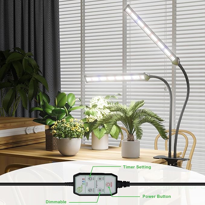 GooingTop LED Grow Light,White Full Spectrum Clip Plant Growing Lamp with High Power Red Blue LEDs for Indoor Plants,Dimming & Optional Auto Timer