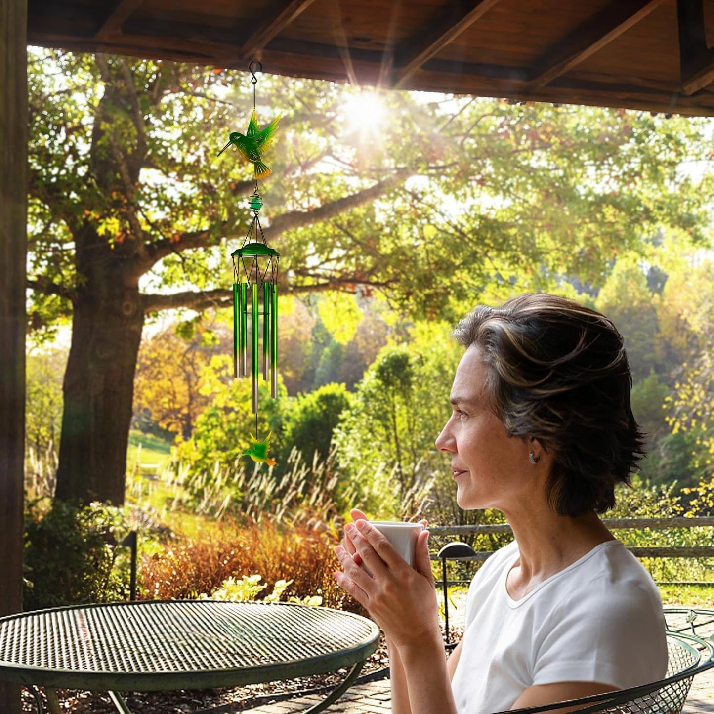 Hummingbird Wind Chimes, Outdoor Metal Wind Chimes Decor for Outside/Indoors, Home, Lawn, Porch, Patio, Gifts,Garden,Yard Decoration (Green Hummingbird)