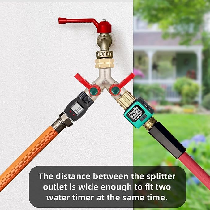 Garden Hose Splitter High Flow, 3/4”GHT Inlet Brass Heavy Duty Full Flow Hose Splitter 2-Way, Hose Y-Valve Faucet Splitter, Runner and Large Outlet with Extended Handle.