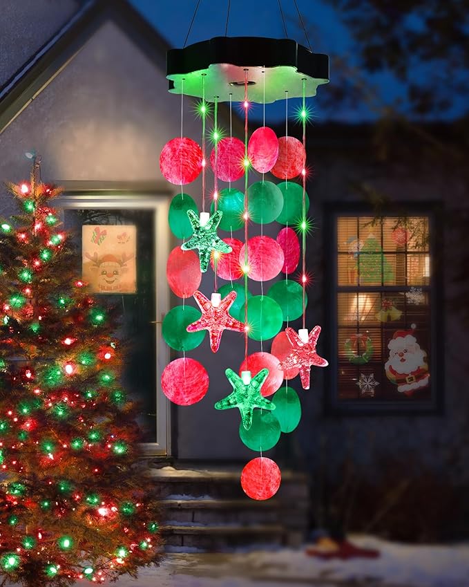 Toodour Solar Decorative Lights Outdoor, Red & Green Shells Light Gifts for Mom Grandma Women Wife Girls, Solar Wind Chimes Outside Decorative Mobile Lights for Holiday Garden Porch Yard Window Decor